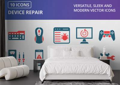 Device Repair Glyph Two Color Icons Set Wall mural