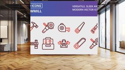 Sawmill Thick Line Two Colors Icons Set Wall mural