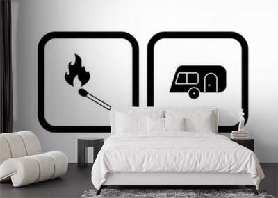 Set of 2 camping Icons on White Background Vector Isolated Elements... Wall mural