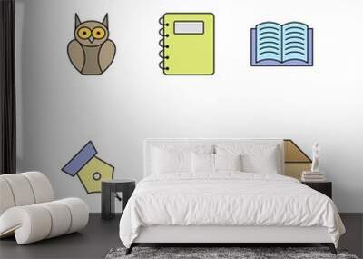 Set of 6 education Icons on White Background Vector Isolated Elements... Wall mural