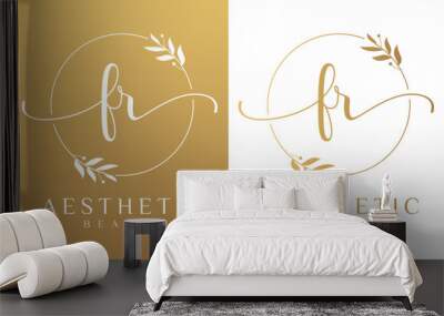 Letter FR Beauty Logo with Flourish Ornament Wall mural