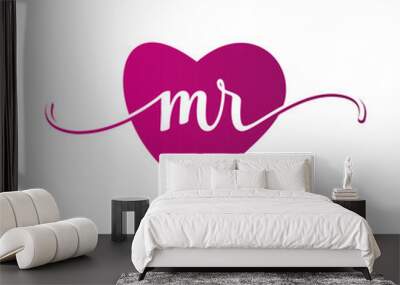 Letter R Logo Design with Heart Icons, Love or Valentine Logo Concept Wall mural