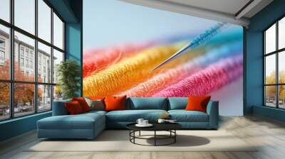 A close-up of a needle and colorful threads for sewing. Wall mural