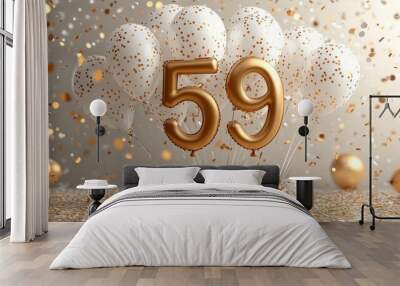 Celebration scene with balloons and the number 59 in gold. Wall mural