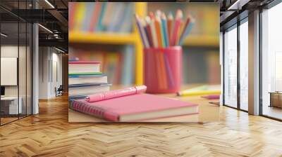 School Supplies on a Desk Wall mural