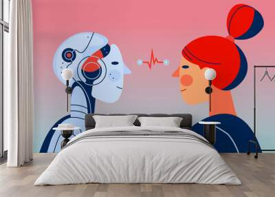 A woman and robot with artificial intelligence looking at each other Wall mural