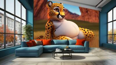 Cheetah cute fat animal illustration generative ai Wall mural