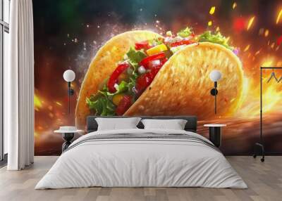 delicious mexican taco flying in air Wall mural