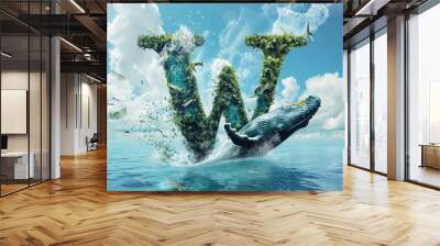 letter W with whale underwater animal alphabet Wall mural