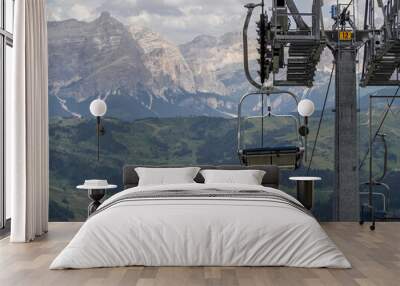 Chair lift in the Dolomites Piz Boe Mountains in South Tyrol, Italy, in summer Wall mural