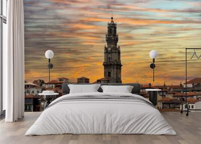 Porto bell tower Clerigos highest bell tower of Portugal. sunset Wall mural