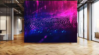 Innovative Technology Background with Glowing Fingerprint Pattern: Representing security and biometric ID, this background features a glowing fingerprint pattern. Wall mural