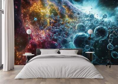 Surreal Depiction of Nanotechnology in Cosmic Environment: Microscopic Structures Assembling with Cosmic Elements for a Futuristic and Innovative Visualization. Wall mural