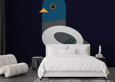 cartoon pigeon in modern geometric flat design style. Isolated vector icon illustration. Wall mural