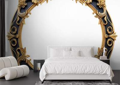 A circular, ornate, gold frame on a black background. Wall mural