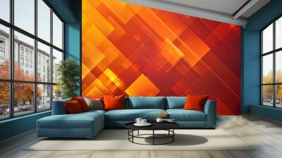 Abstract geometric background with overlapping orange and red squares. Wall mural