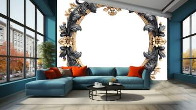 Circle Elegant ornamental frame golden and black floral vintage white background Wall mural