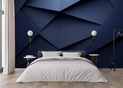 Dark blue geometric background with overlapping layers creating an abstract and modern design pattern. Wall mural