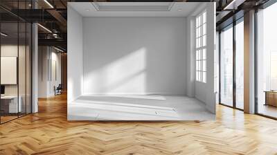 Empty white room with large windows and natural light streaming in. Wall mural