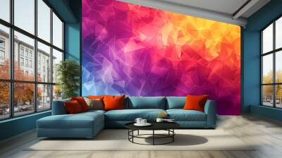 Vibrant abstract geometric background with a dynamic blend of red, yellow, purple, and blue polygonal shapes, creating an energetic and colorful visual spectacle. Wall mural