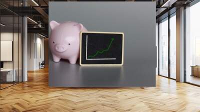 Piggy bank and graph chart. Business profit, wealth and success concept Wall mural