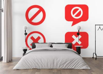 blocked social media, comment, reply icon red cross Wall mural