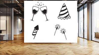 doodle party icon bundle hand drawing style sketch black, confetti decoration Wall mural