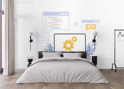 web developer illustration laptop with program Wall mural