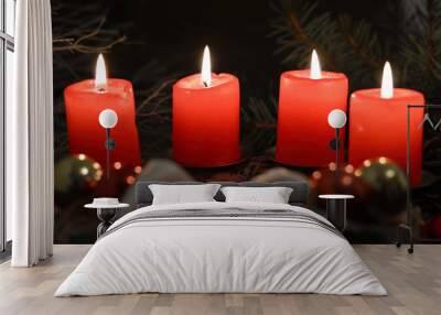 Advent candles on dark background. Christmas time concept Wall mural