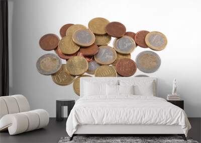 Euro coins on a plain white background. Wall mural