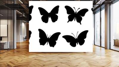 Flying butterflies silhouette black set isolated on white background. Flying butterflies set. Wall mural