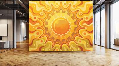 Groovy retro abstract sun backgrounds. Sun sunbeams summer texture. Contemporary poster print banner template. Wavy vector illustration. Wall mural