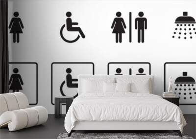 Toilet vector icons set, male or female restroom wc. Set of toilet sign Wall mural