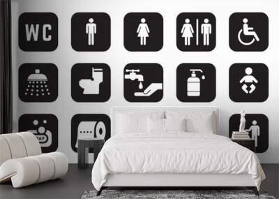 Toilet vector icons set, male or female restroom wc. Set of toilet sign Wall mural