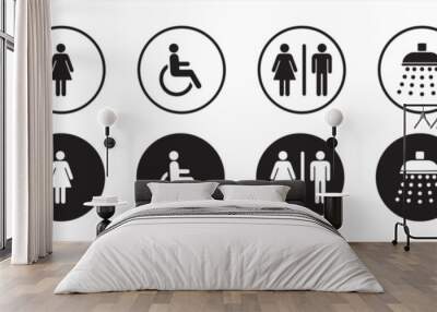 Toilet vector icons set, male or female restroom wc. Set of toilet sign Wall mural