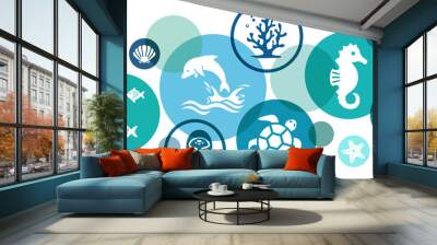 Marine life or ecosystem vector illustration. Concept with icons related to aquatic / ocean animals, undersea / underwater biodiversity & wildlife, reef animals. Wall mural