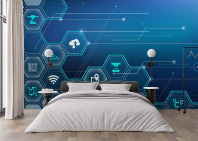 Smart factory concept: digitalization, industry 4.0, enterprise IoT - vector illustration Wall mural