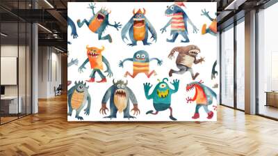 watercolor graphic resources with transparent background, cute monster set / collection Wall mural