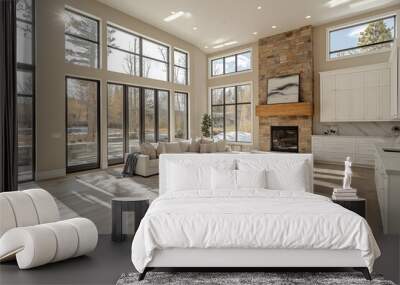 modern living room with fireplace Wall mural