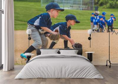 Youth Baseball Players Fielding Ground Balls Wall mural