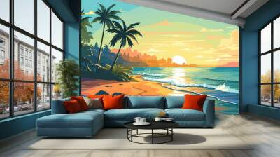  colorful illustration capturing spirit tropical beach. Vector illustration  Wall mural