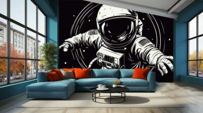 Abstract astronaut holding a vintage space helmet. simple Vector art Wall mural