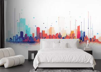 Abstract cityscape seamlessly blending with geometric elements  illustrating the fusion of urban planning and mathematical precision in a dynamic vector background. simple minimalist illustration Wall mural