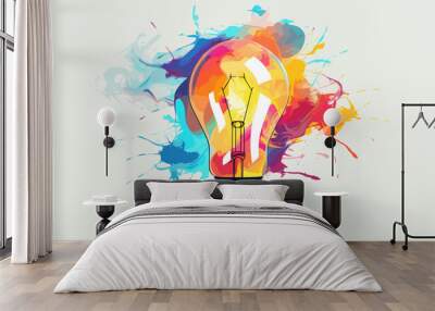 Abstract lightbulb with colorful brushstroke elements symbolizing creativity. simple Vector art Wall mural