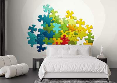 Abstract puzzle pieces fitting together to form a wellness symbol representing the holistic nature of health .simple isolated line styled vector illustration Wall mural