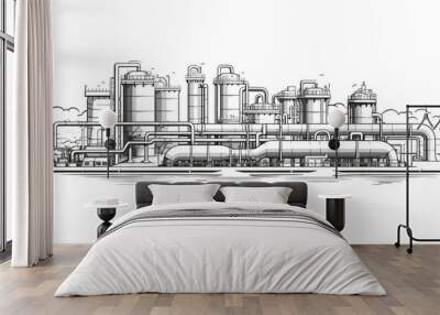 Abstract sewage treatment plant with engineering details  representing wastewater projects. simple Vector art Wall mural