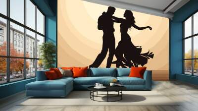 Abstract silhouette of a couple dancing  representing the joy and connection in partner dances. simple Vector Illustration art simple minimalist illustration creative Wall mural