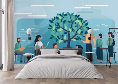 nurturing and supportive role of teachers in a vector scene featuring educators guiding students offering mentorship and fostering an environment conducive to academic growth .simple isolated line Wall mural