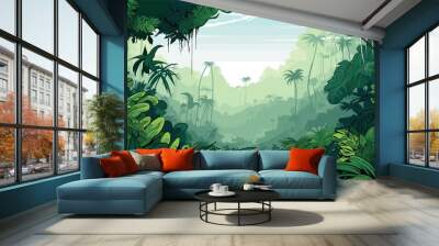 Rainforest canopy with lush vegetation  illustrating the vibrant biodiversity of tropical ecosystems. simple Vector Illustration art simple minimalist illustration creative Wall mural