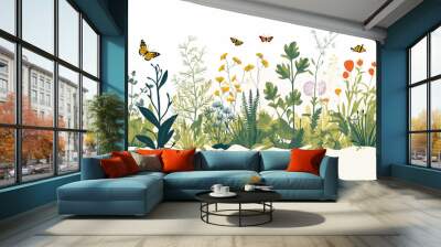 vector artwork inspired by the concept of biodiversity. The subject, an array of diverse flora and fauna, occupies a clean background. Wall mural